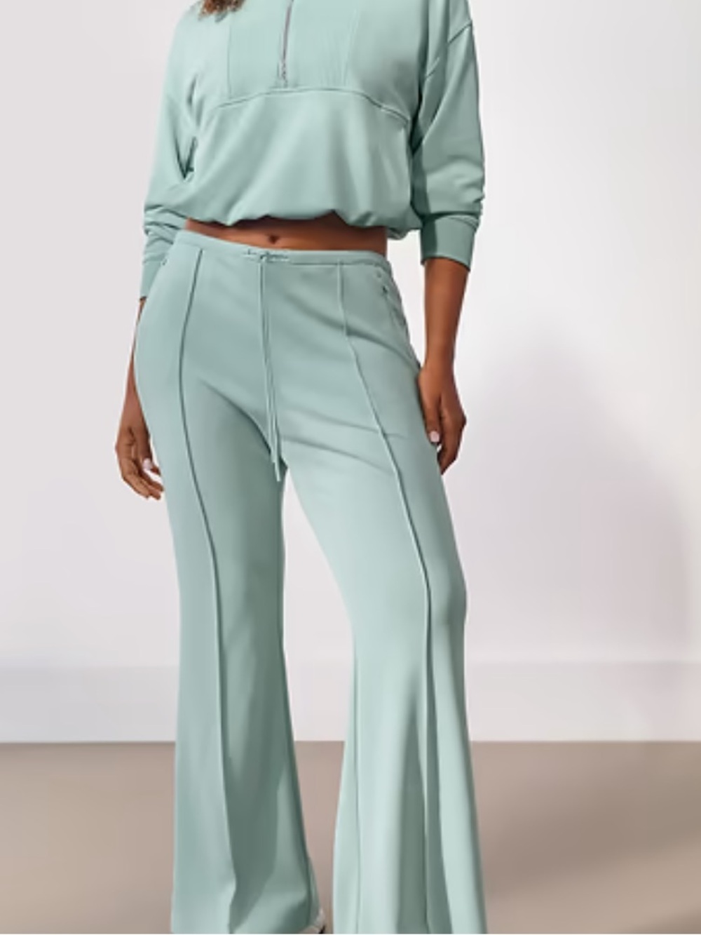 Athleta Mint Green Seasoft Mid-Rise Flare Pintuck Pants
